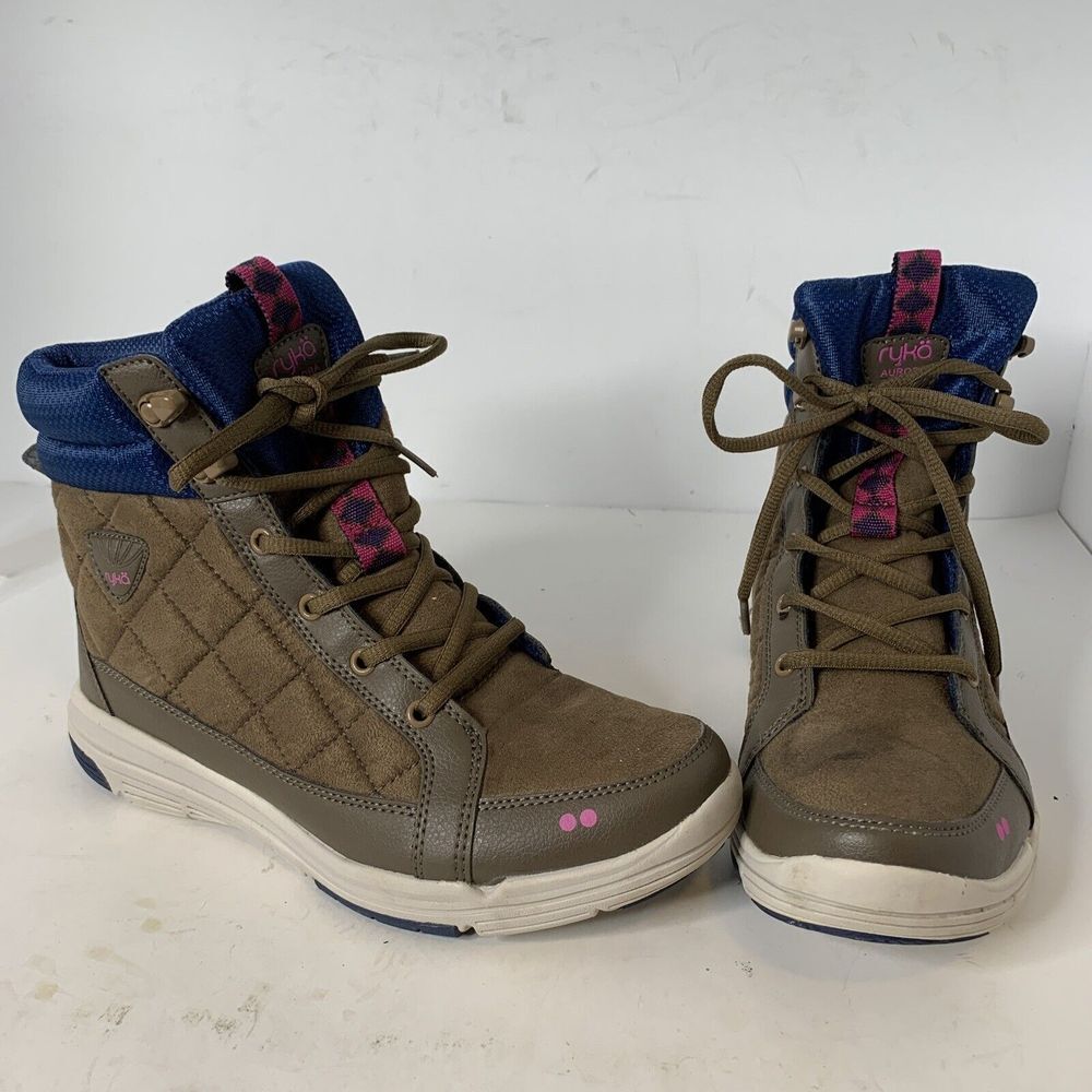 Ryka Aurora Boots Womens 8M Taupe Faux Leather Faux Suede High Top Sneaker...